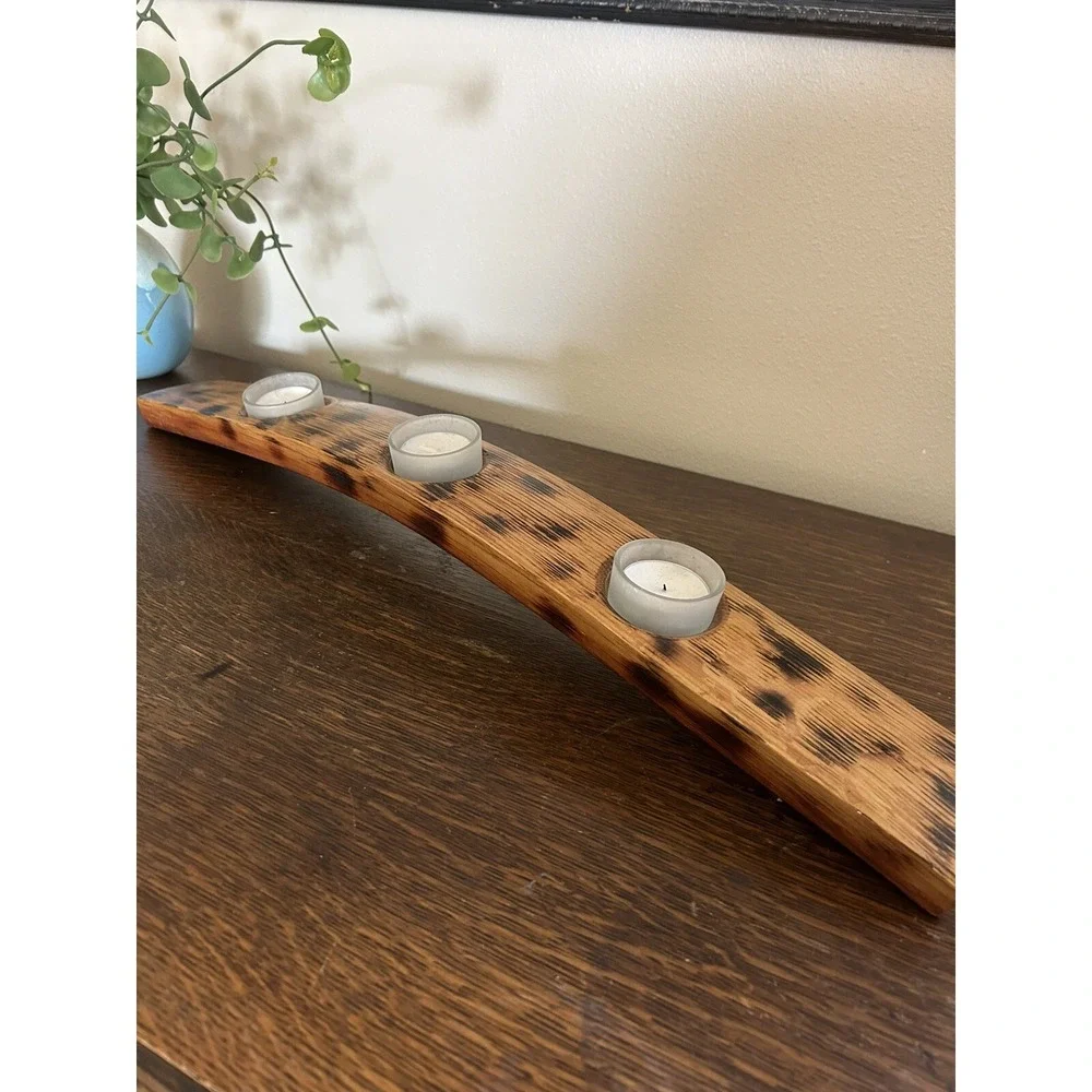 Wine Barrel Stave Candle Holders With 3 Tealight ‎ Holder  Hand Made from Oak